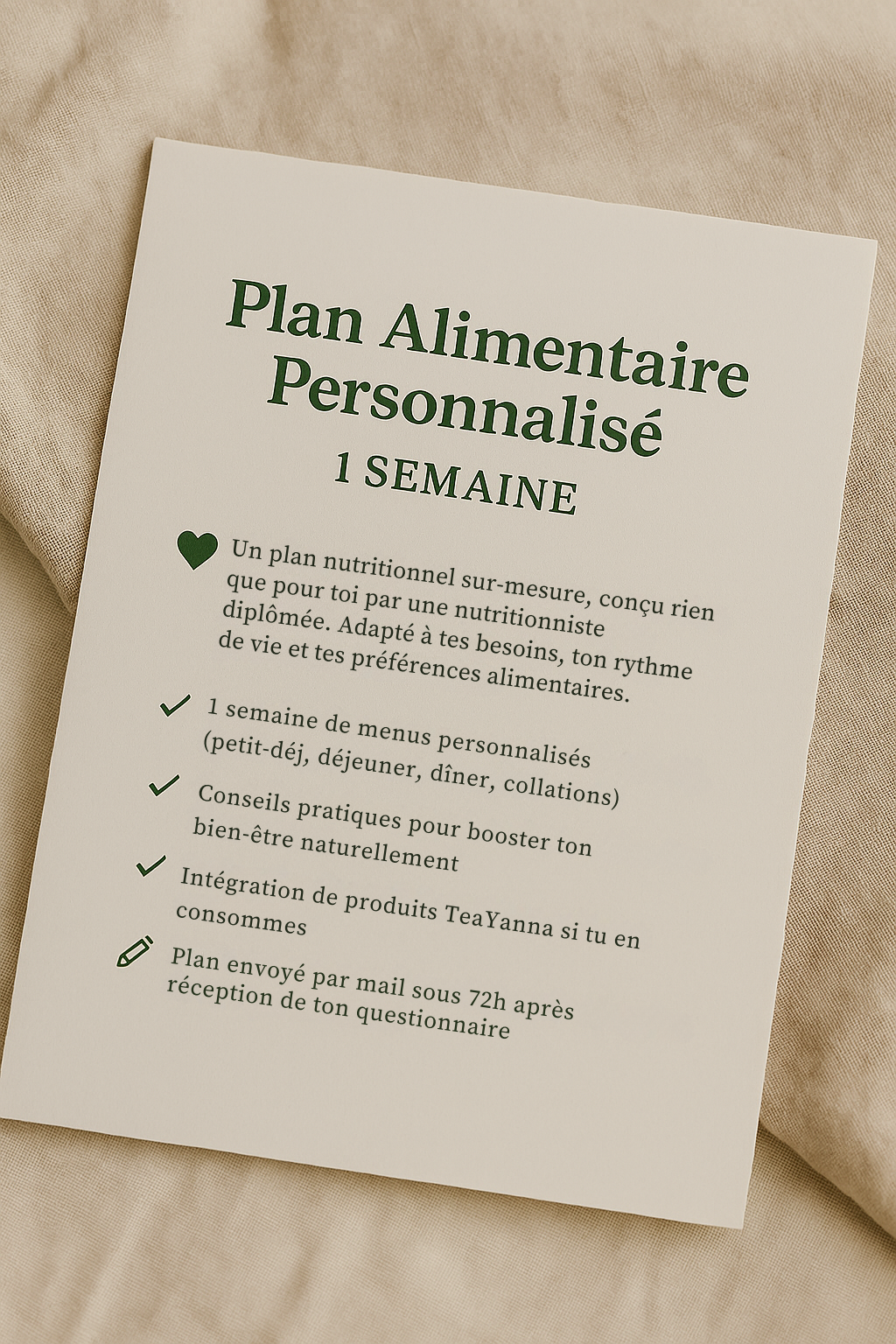 Plan alimentaire personnalisé – 1 semaine